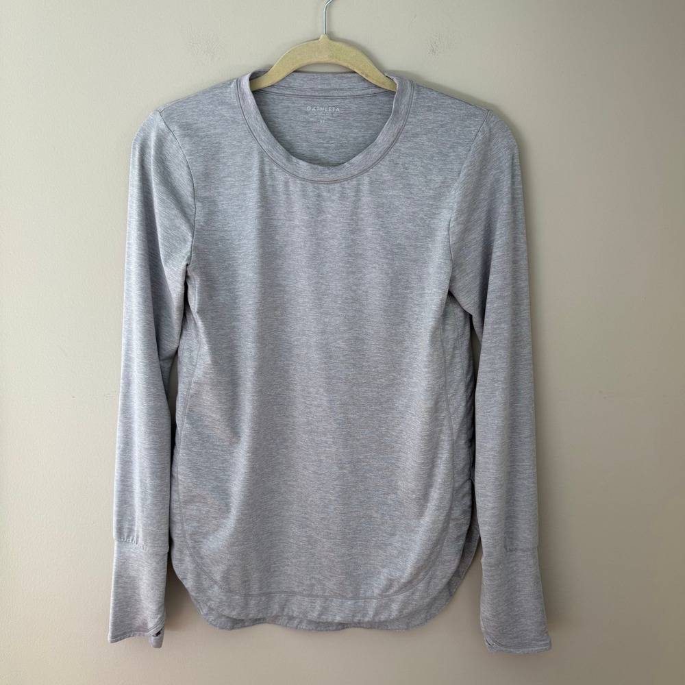 Athleta Grey Heathered Long Sleeve Thumbhole Athletic Top XS RN 54023
